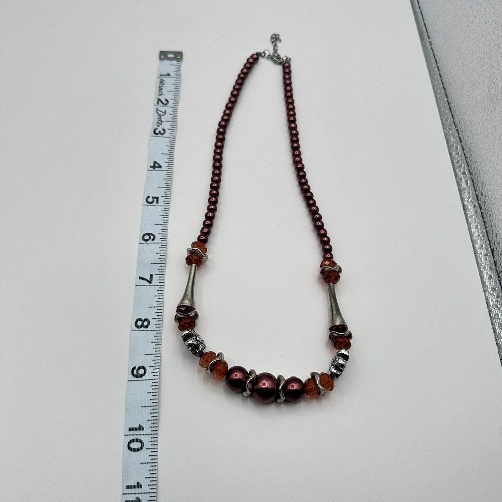 Vintage 90s Silver Tone Faux Pearl Beaded Necklace Boho Women's Classic Jewelry